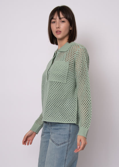 RD Style Open Knit Collared Sweater