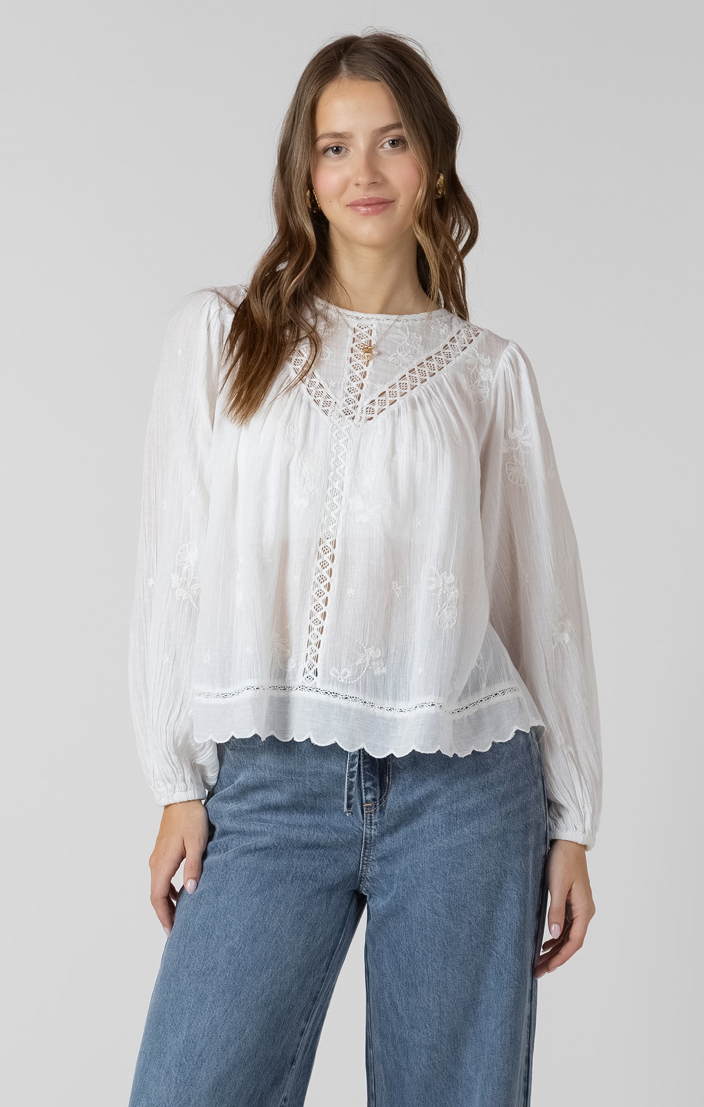 Dex Crochet Detail Embroidered Blouse