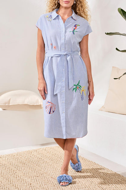 Tribal Embroidered Shirt Dress