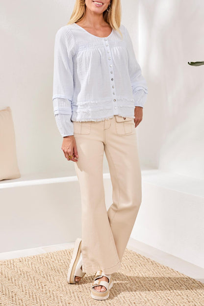 Tribal Button Front A-Line Blouse W/ Smocking