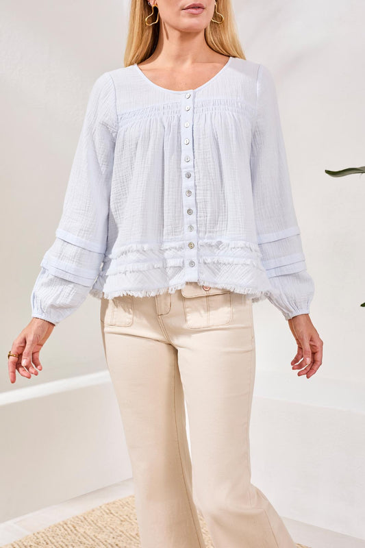 Tribal Button Front A-Line Blouse W/ Smocking