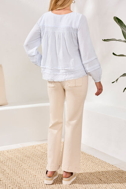 Tribal Button Front A-Line Blouse W/ Smocking