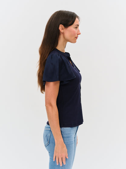 Six Fifty Maren Ribbed Button Down Flutter Sleeve