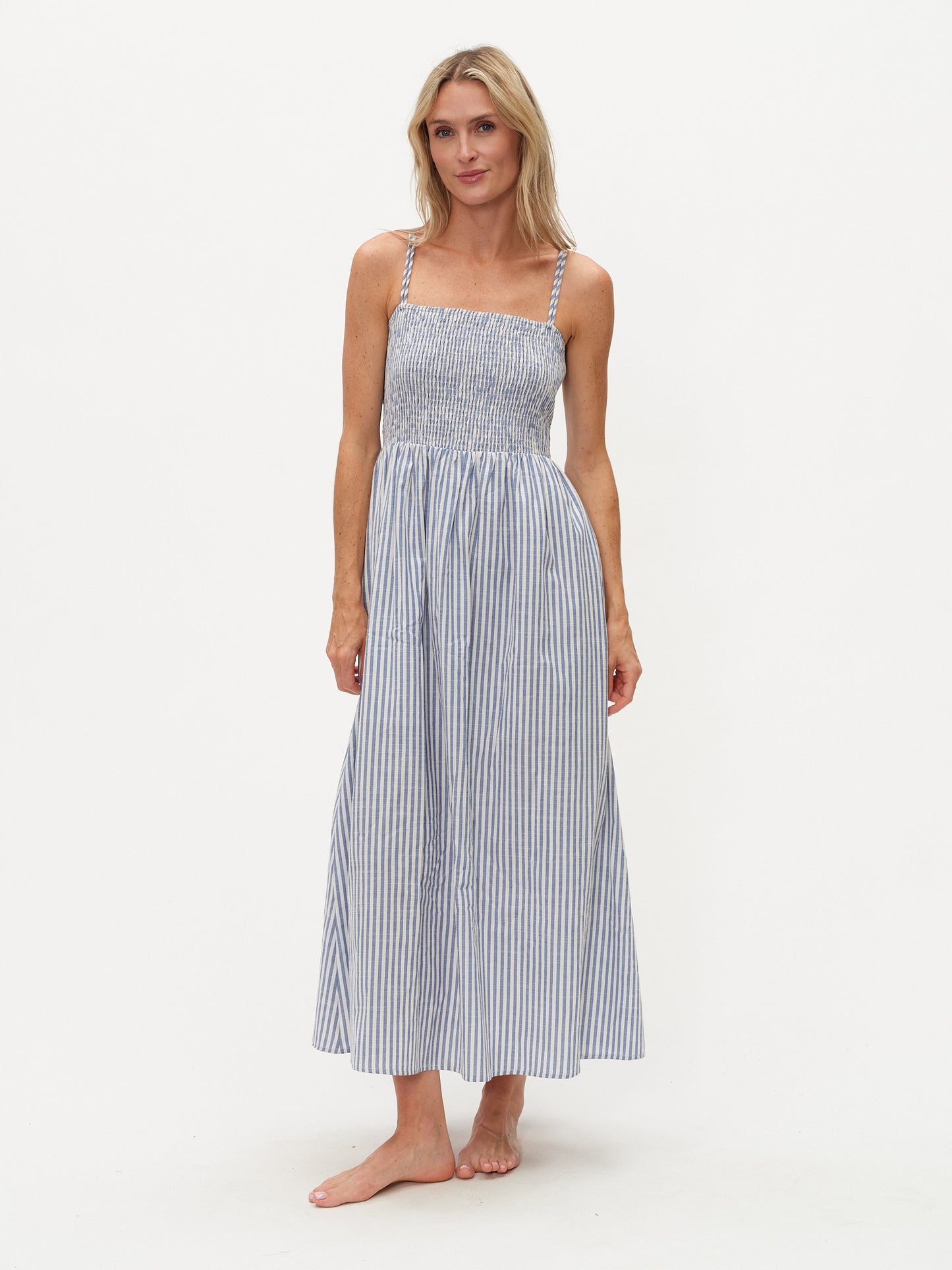 Six Fifty Ebony Striped Poplin Smocked Dress