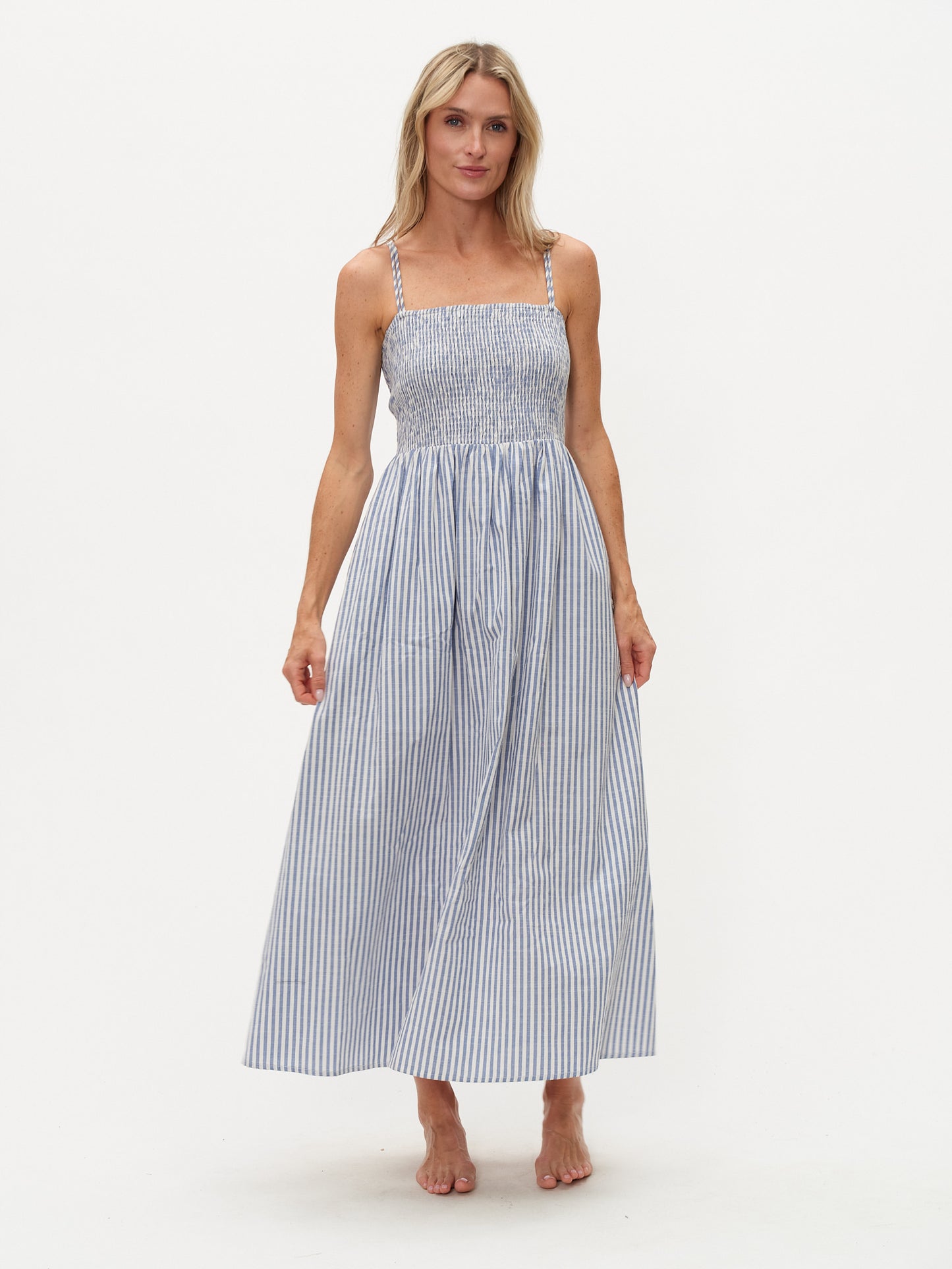 Six Fifty Ebony Striped Poplin Smocked Dress