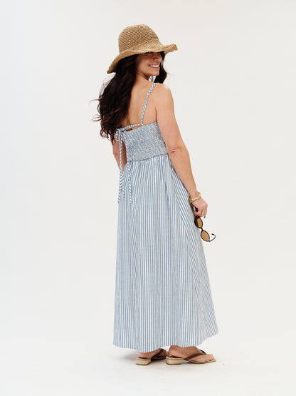 Six Fifty Ebony Striped Poplin Smocked Dress