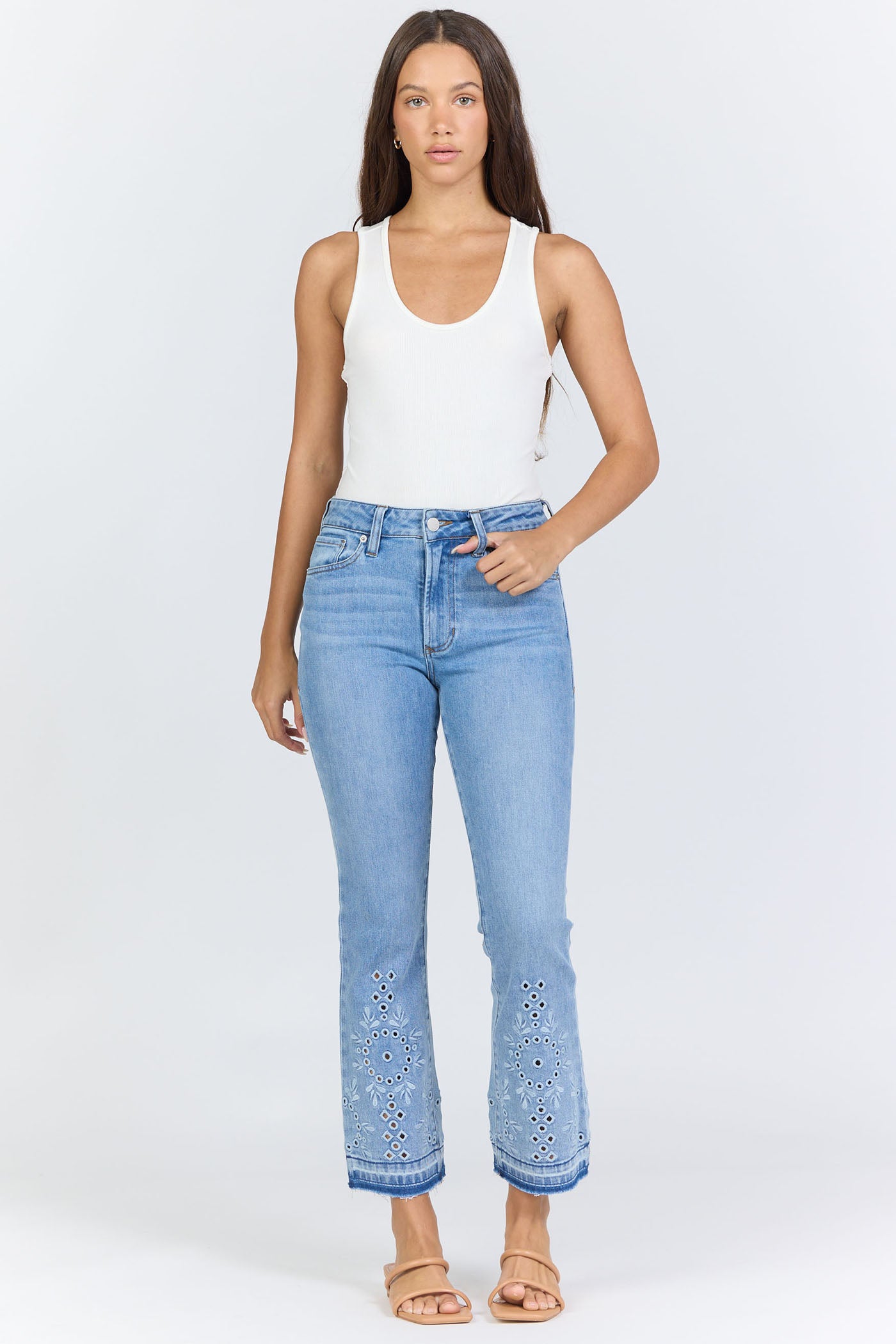 Dear John Mid Rise Flare Jeanne-Embroidered