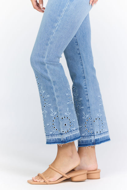 Dear John Mid Rise Flare Jeanne-Embroidered