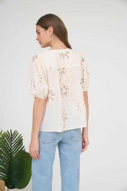 Zoe & Claire Flower Embroidered Top