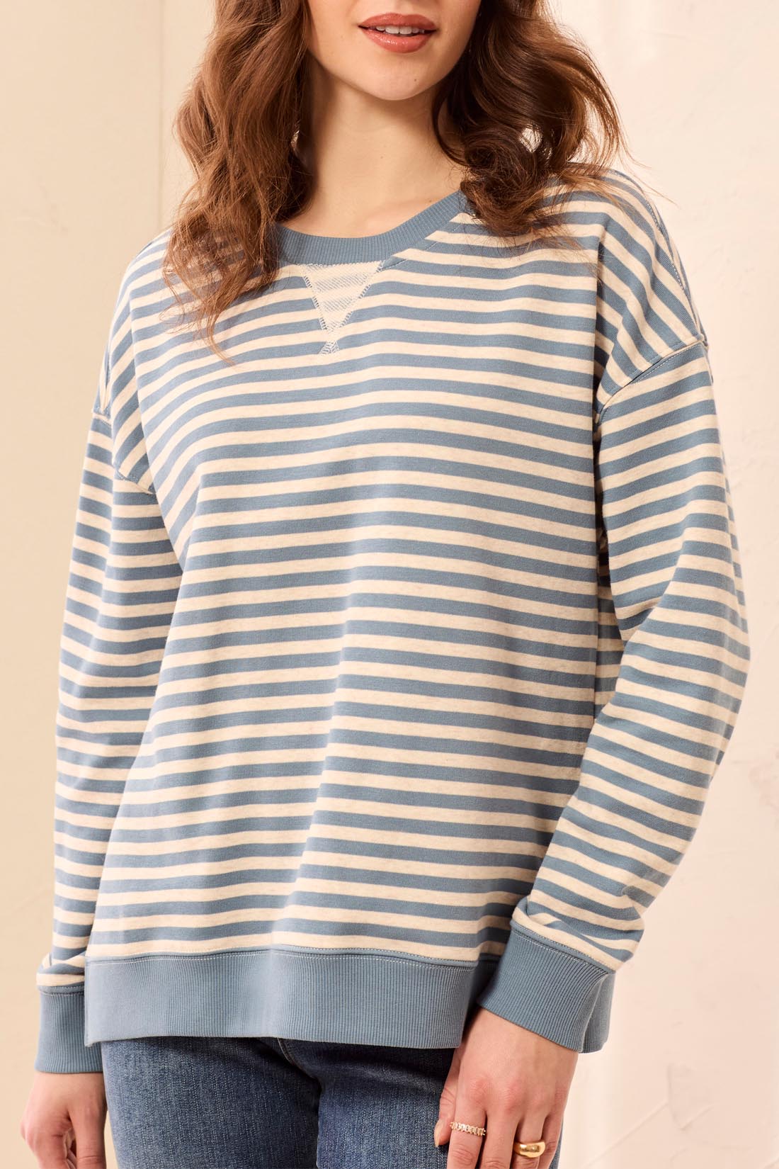 Tribal L/S Crew Neck Stripe Sweatshirt