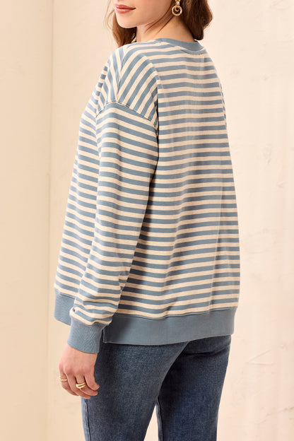 Tribal L/S Crew Neck Stripe Sweatshirt