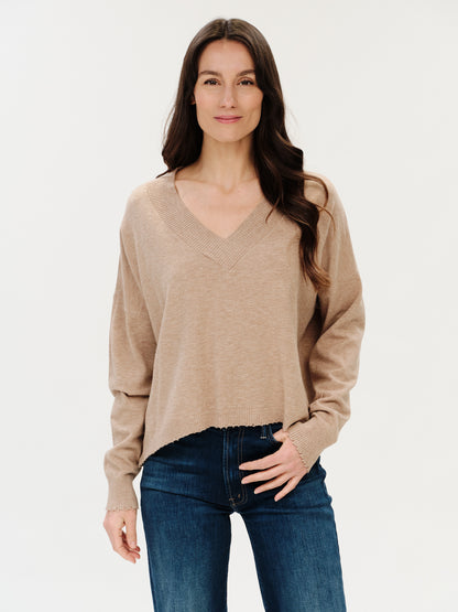 Six Fifty Geneva V-Neck Frayed Trim Sweater