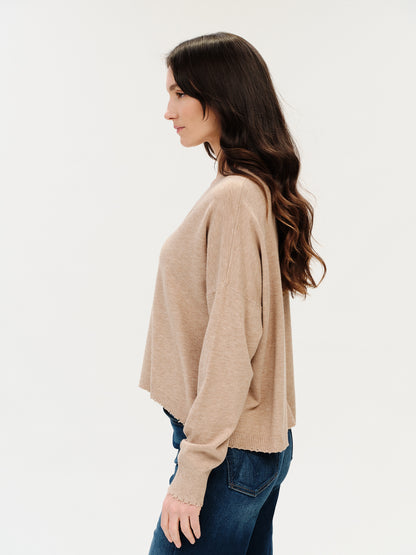 Six Fifty Geneva V-Neck Frayed Trim Sweater