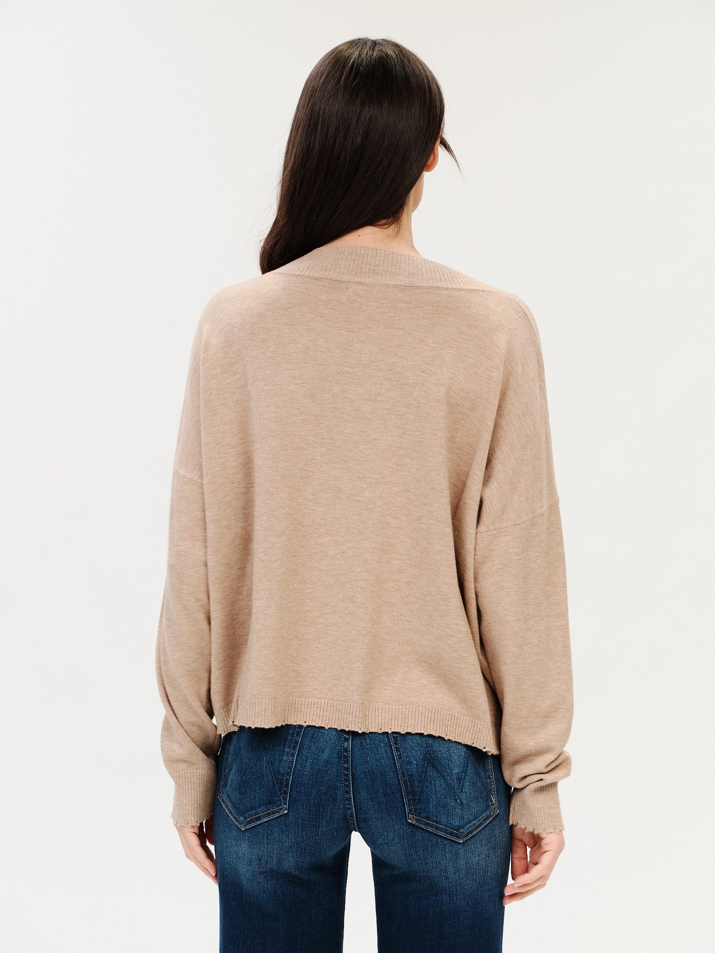 Six Fifty Geneva V-Neck Frayed Trim Sweater