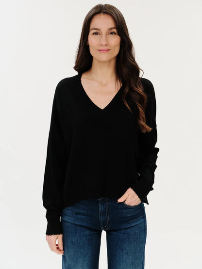 Six Fifty Geneva V-Neck Frayed Trim Sweater