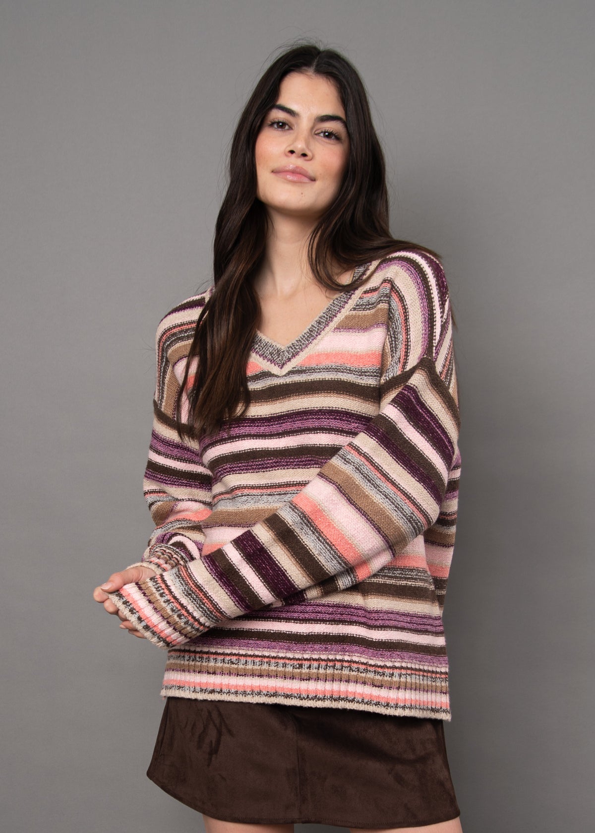RD Style Reaghan V-Neck Striped Sweater