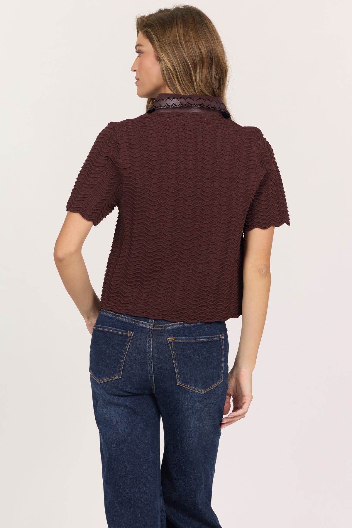 Dear John Vegan Leather Collared S/S Sweater Top