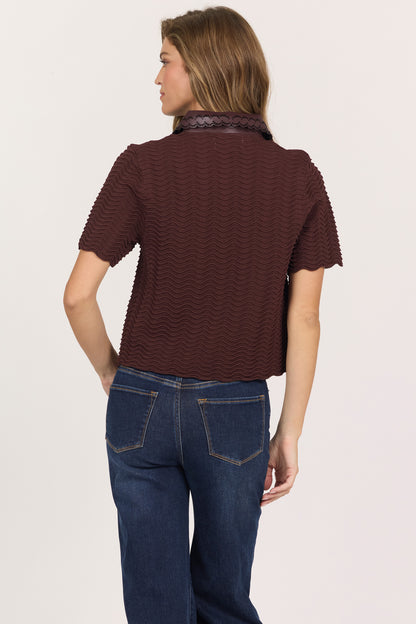 Dear John Vegan Leather Collared S/S Sweater Top