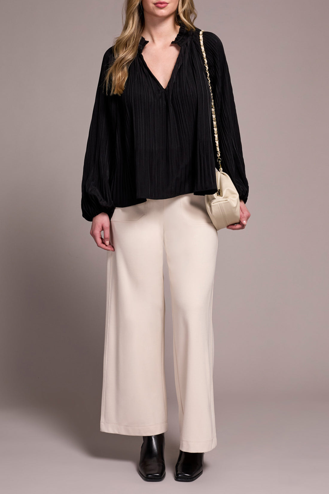 Tribal L/S Blouse W/ Ruffle Collar
