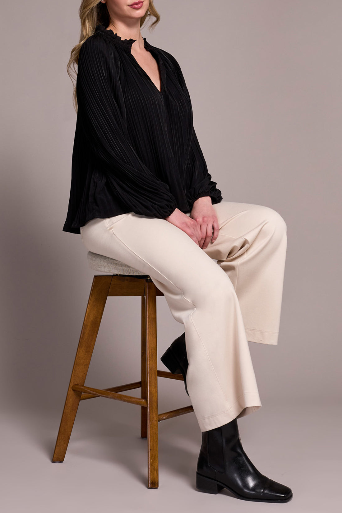 Tribal L/S Blouse W/ Ruffle Collar