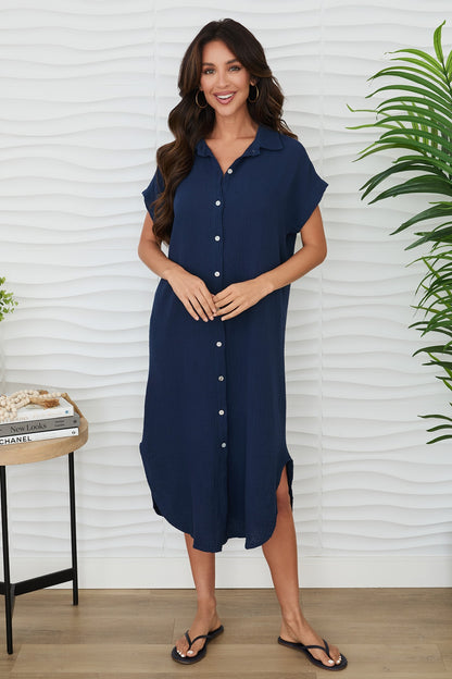 SS Gauze Button Down Dress