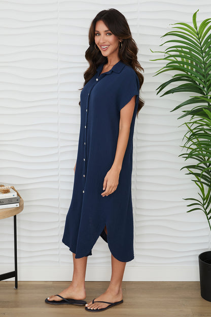 SS Gauze Button Down Dress