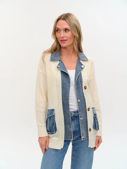 Six Fifty Mixed Media Denim Cardigan- Rachel