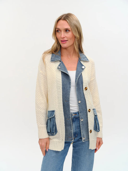 Six Fifty Mixed Media Denim Cardigan- Rachel
