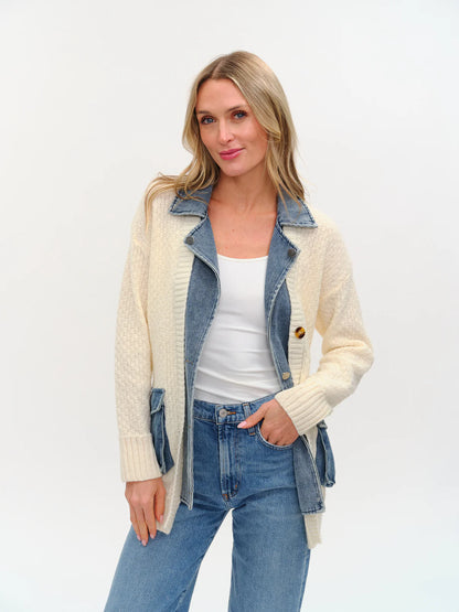 Six Fifty Mixed Media Denim Cardigan- Rachel