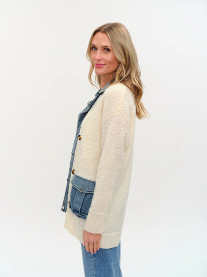 Six Fifty Mixed Media Denim Cardigan- Rachel