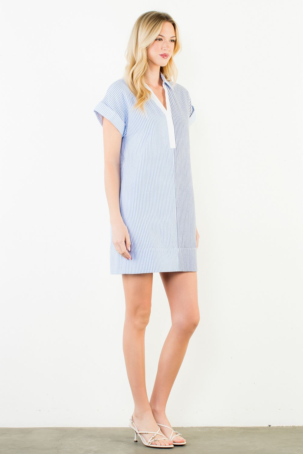 THML Short Sleeve Stripe V Neck Dress